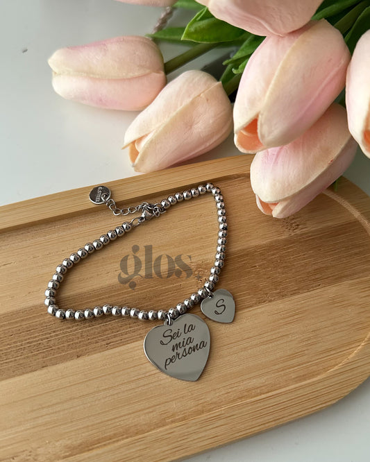 BRACCIALE MINI SFERE CON CUORE CON INCISIONE